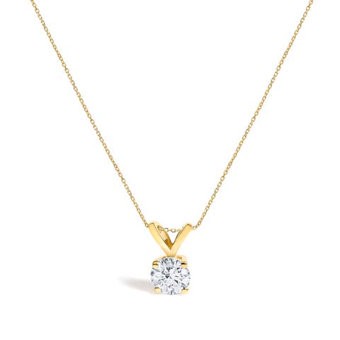 14k Gold 1/4 Cttw Lab Grown Diamond Round Solitaire Pendant Necklace