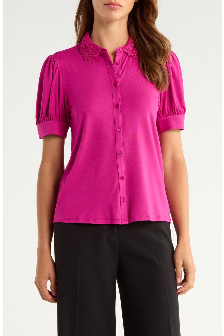 Scalloped Lace Collar Short Sleeve Shirt, Main, color, WILD PETUNIA