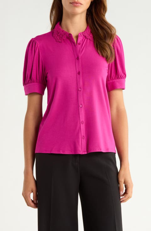 Scalloped Lace Collar Short Sleeve Shirt