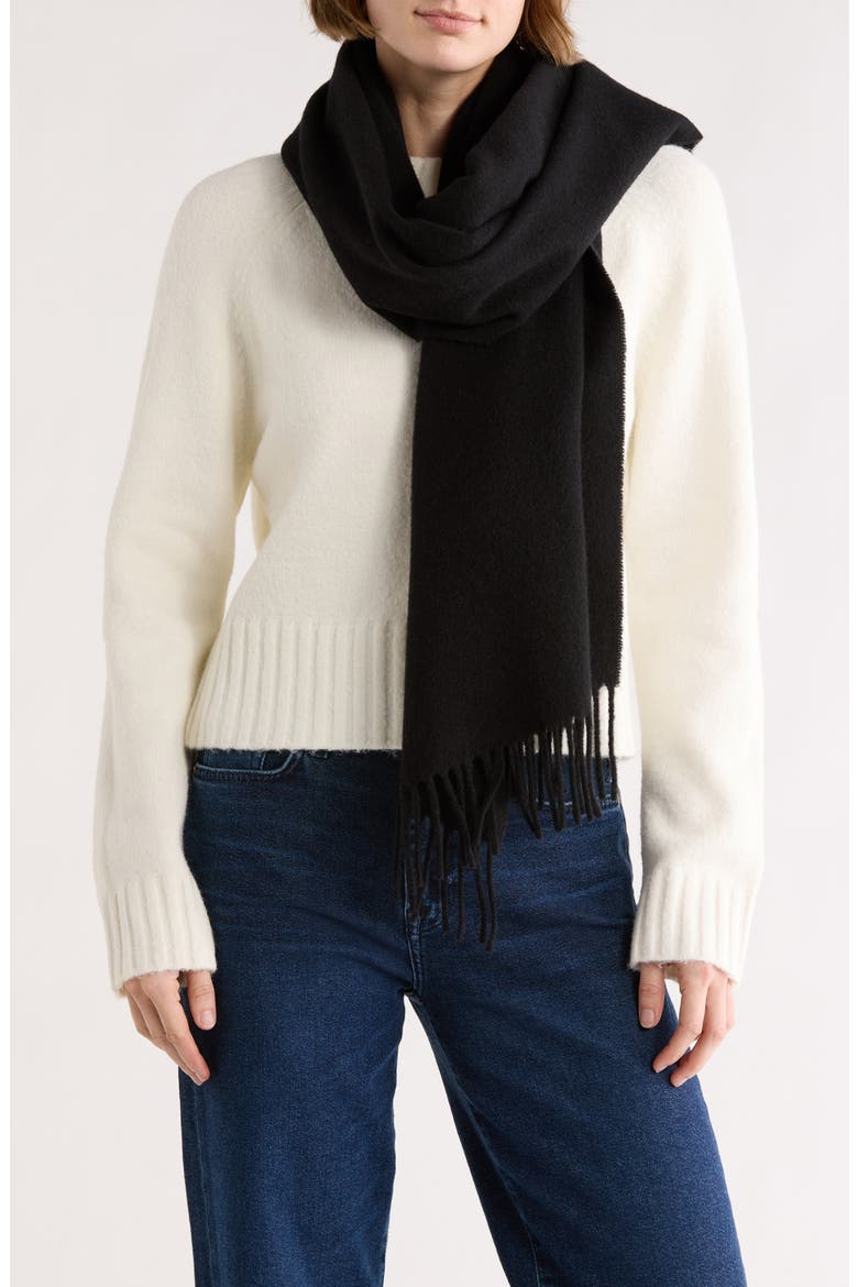 Fringe Trim Wool Scarf, Main, color, BLACK