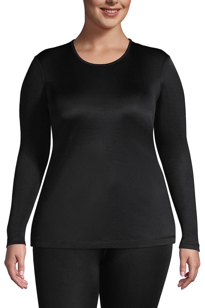 Silk Interlock Long Sleeve Crewneck Long Underwear Top, Main, color, Black