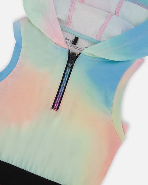 Deux Par Deux Girls' Hooded Dress With Elastic Waist - Big Kid In Multicolored Tie Dye