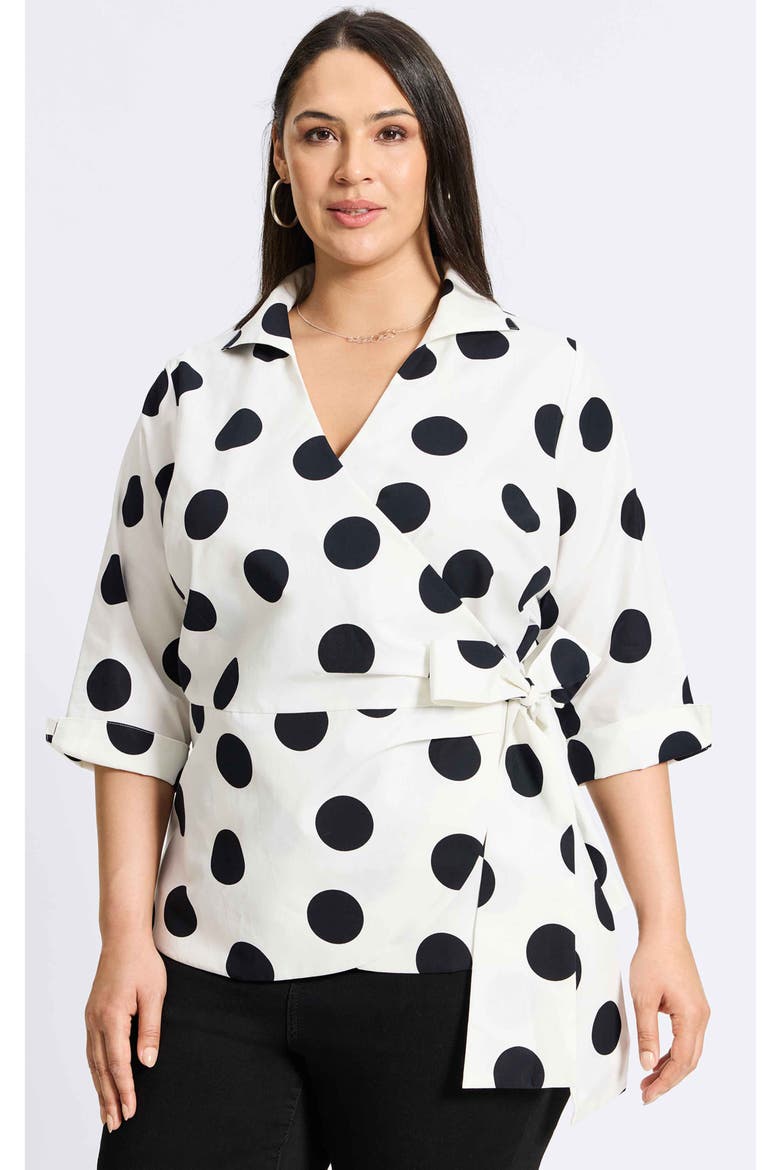 Salina Dot Print Cotton Poplin Wrap Shirt, Alternate, color, WHITE/BLACK
