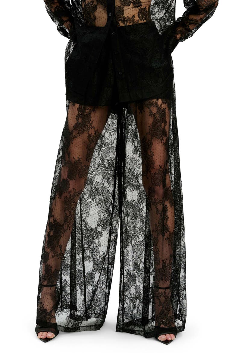 Hildie Sheer Lace Wide Leg Pants, Main, color, BLACK