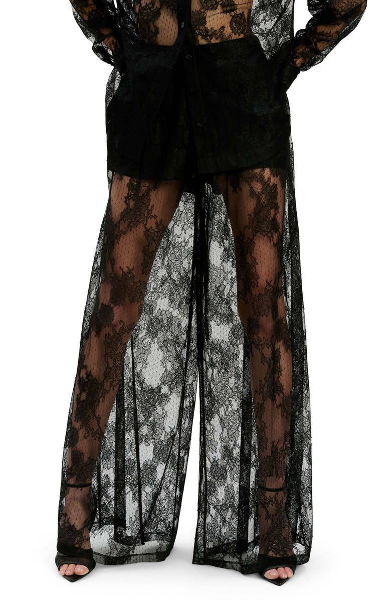 Bardot Hildie Sheer Lace Wide Leg Pants, Main, color, Black