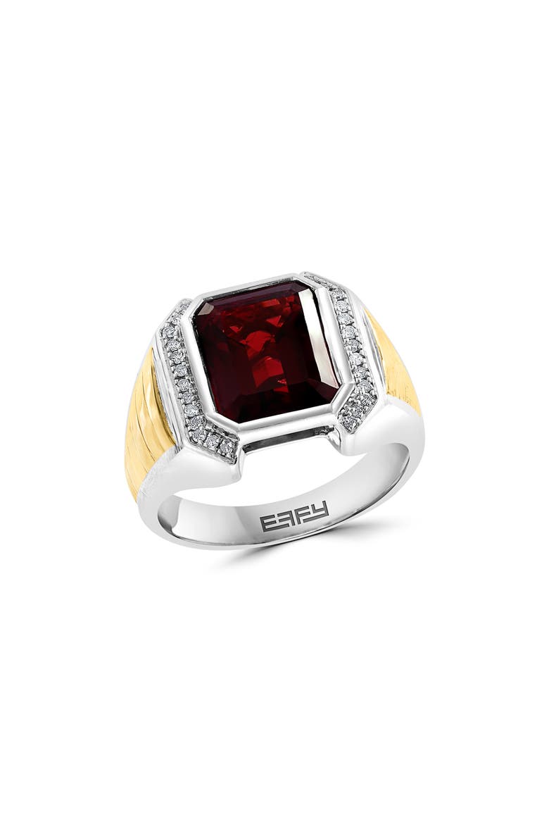 Men's Diamond & Garnet Two-Tone Signet Ring, Main, color, RED