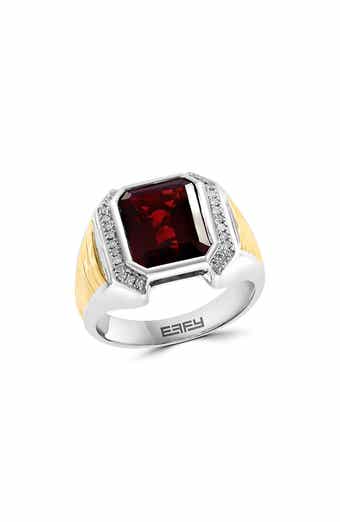 Men's Diamond & Garnet Two-Tone Signet Ring