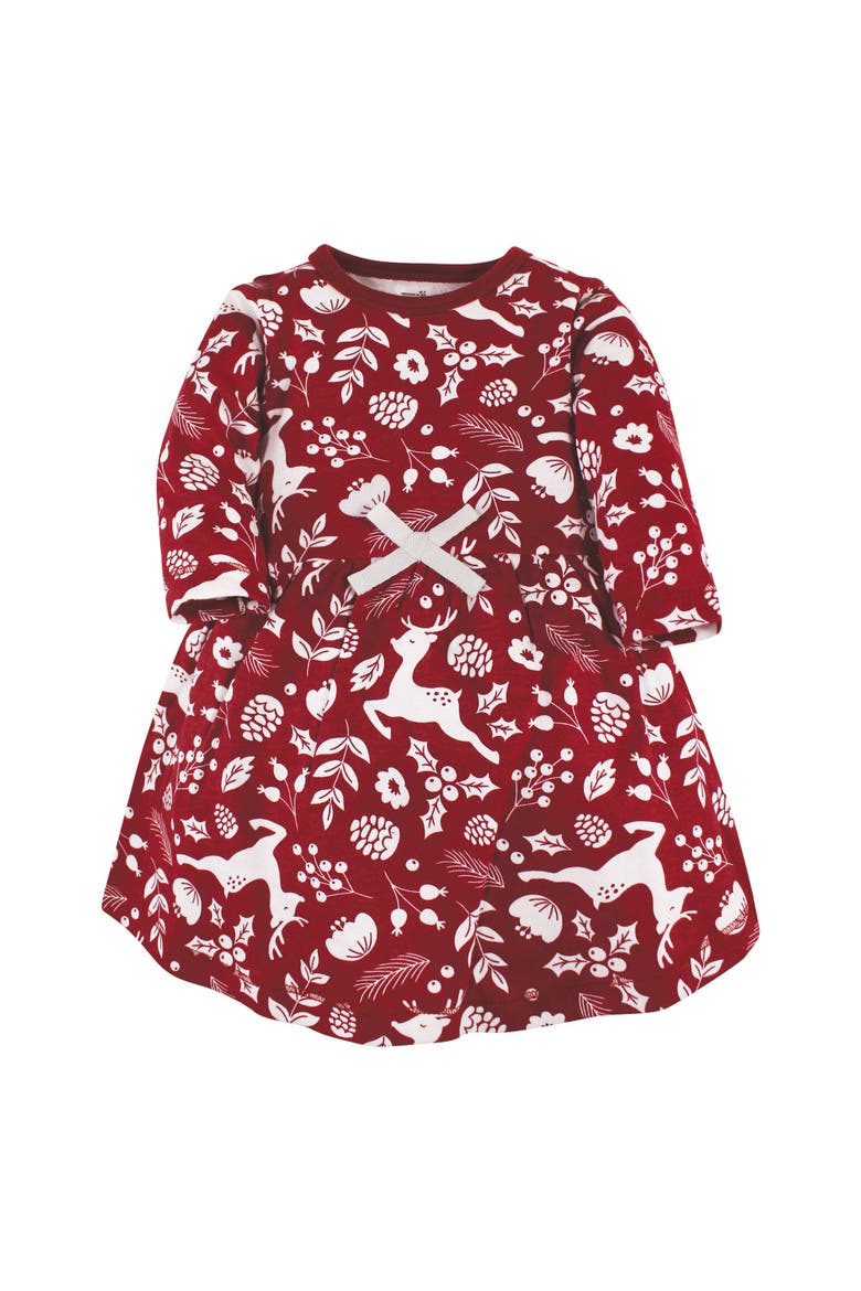 Organic Long-Sleeve Dress Pair, Alternate, color, Red Winter Folk
