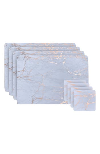 Dainty Home Marble Print 8-piece Placemat & Coaster Set In Gray