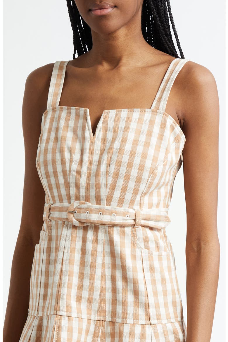 Tina Gingham Belted Denim Sundress, Alternate, color, LIGHT PLASTER