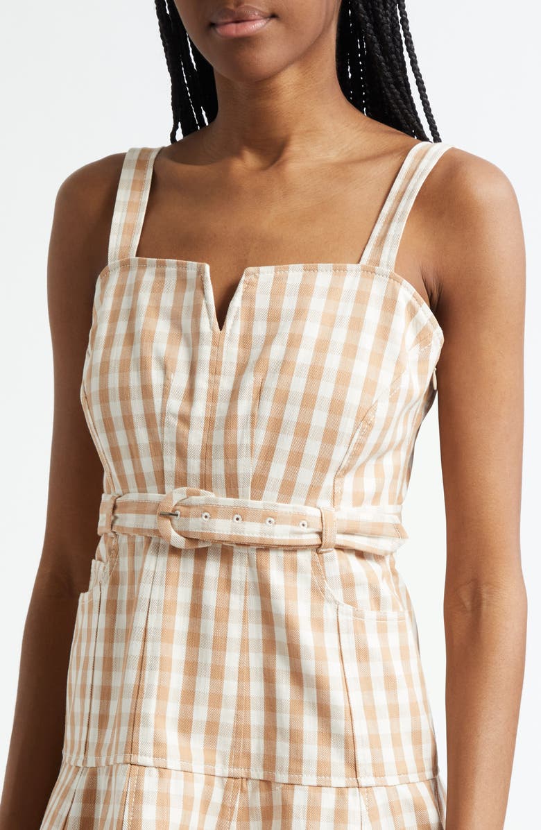 Cinq à Sept Tina Gingham Belted Denim Sundress, Alternate, color, Light Plaster