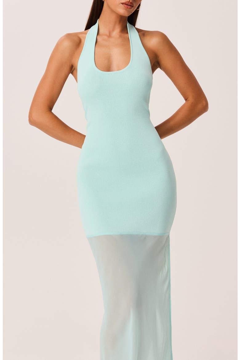 Sommer Halter Neck Maxi Dress, Alternate, color, AQUA