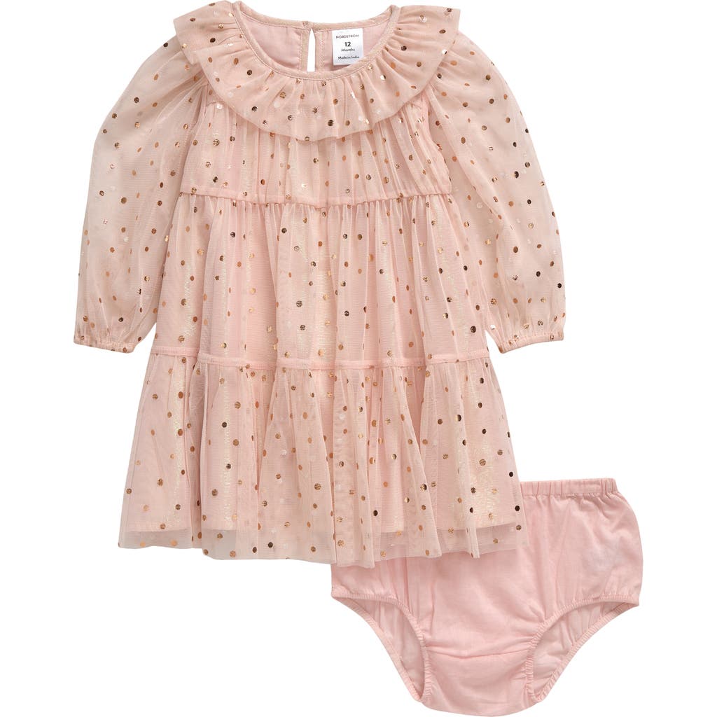 Nordstrom Foil Dot Tiered Dress & Bloomers In Pink Foil Dots