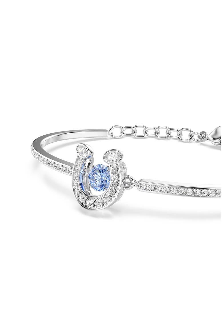 Symbolica Swarovski Dancing Crystal Horseshoe Bangle Bracelet, Alternate, color, SILVER/ BLUE