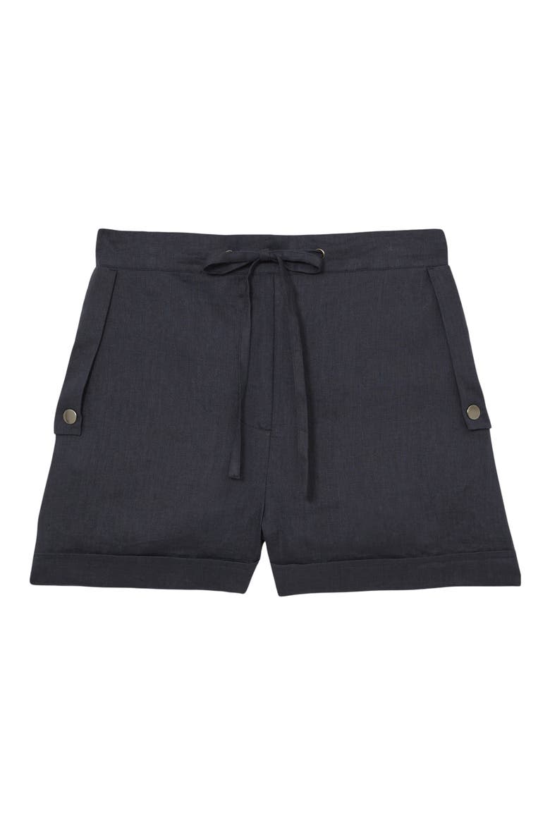 Cara Linen Drawstring Shorts, Alternate, color, NAVY