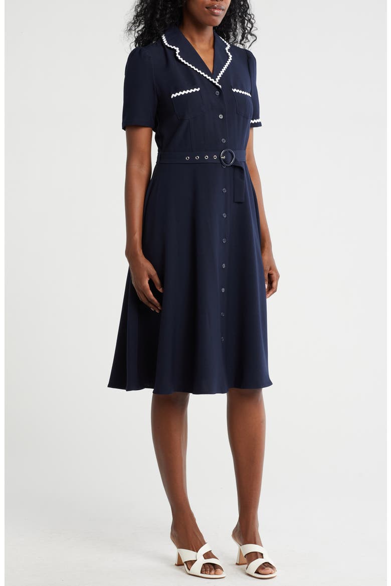 Tipped Scalloped Trim Shirtdress, Main, color, NANETTE NAVY/ WHITE