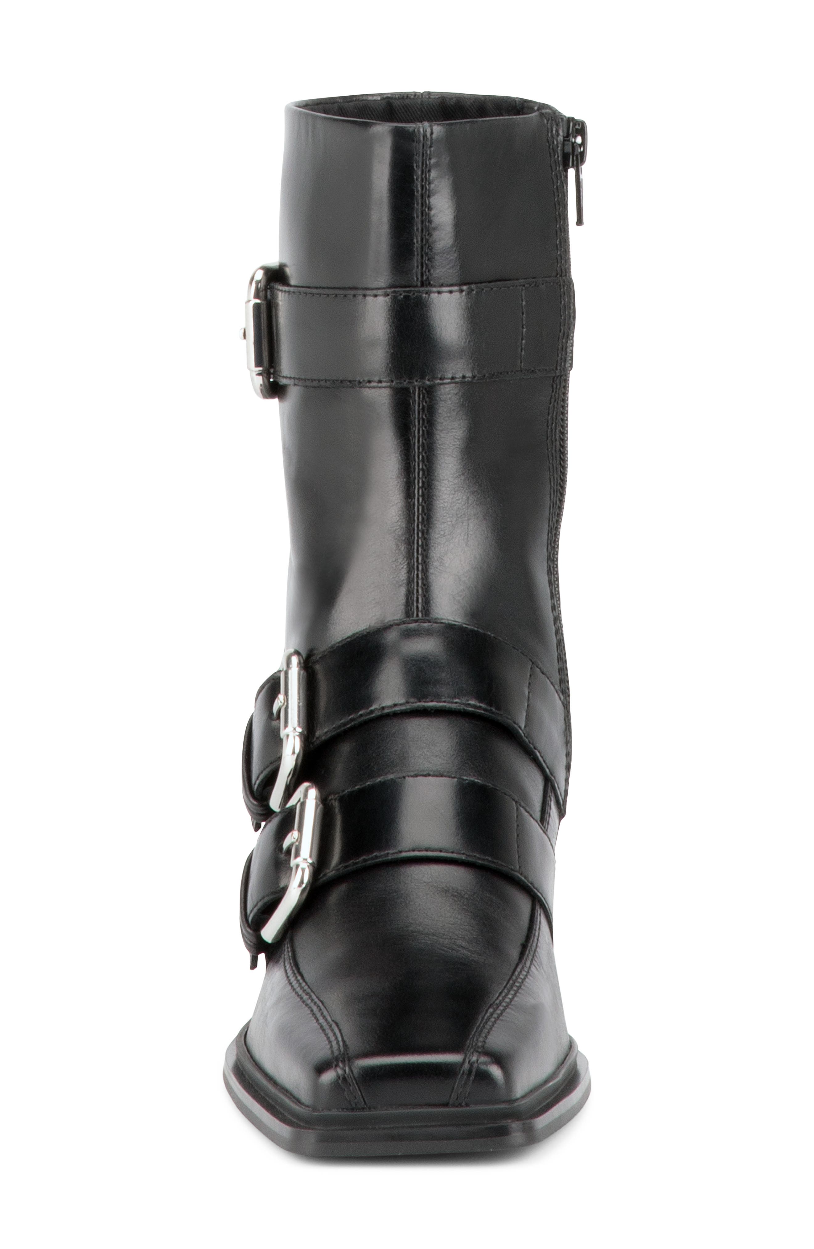 Elvina Buckle Leather Boot, Alternate, color, BLACK