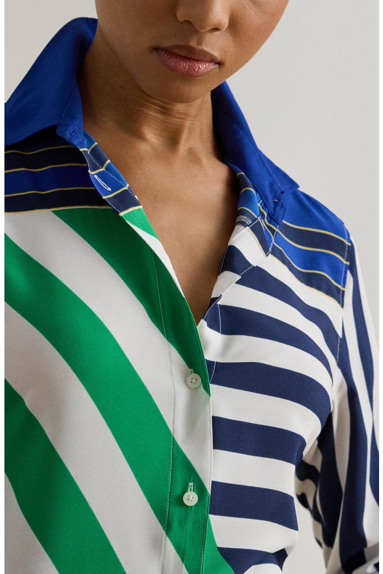 Stripe Button-Up Blouse, Alternate, color, NAVY BLUE/ WHITE/ GREEN
