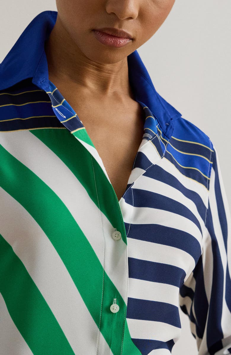 Lauren Ralph Lauren Stripe Button-Up Blouse, Alternate, color, Navy Blue/ White/ Green