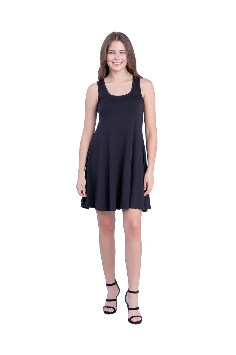 Petites Sleeveless A-Line Fit and Flare Skater Dress, Main, color, Black