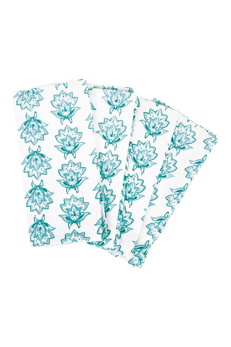 4-Piece Printed Dinner Napkin Set, Main, color, SEAFOAM
