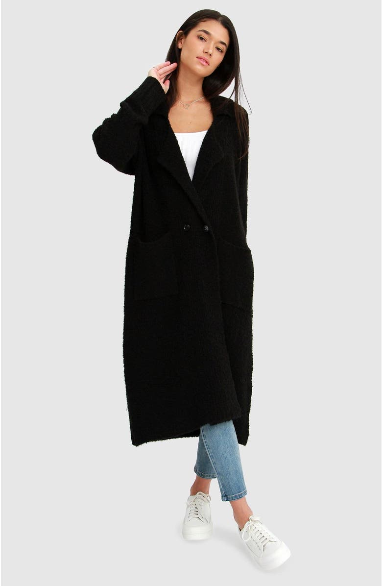 Belle & Bloom Born To Run Sustainable Sweater Coat, Main, color, Black