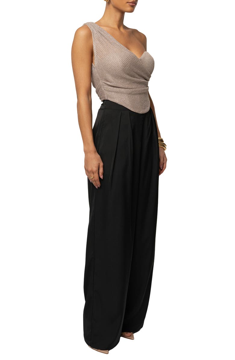 JLUXLABEL Luna Metallic One-Shoulder Corset Top, Alternate, color,