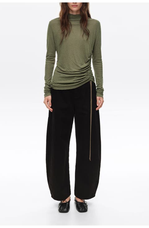 Striped Ruched Fluid T-shirt