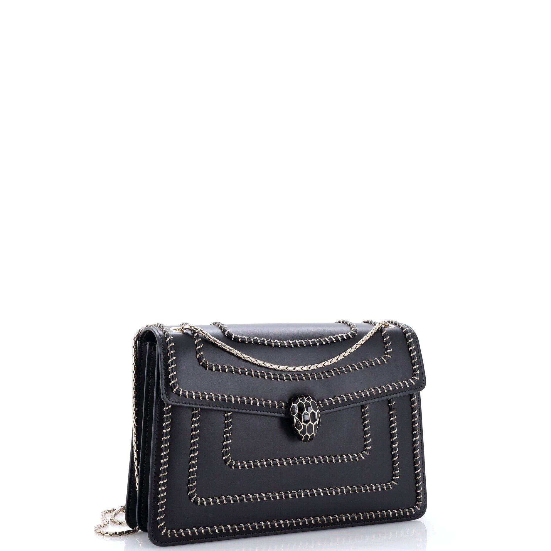 Serpenti Forever Shoulder Bag Embellished Leather Medium, Alternate, color, Black