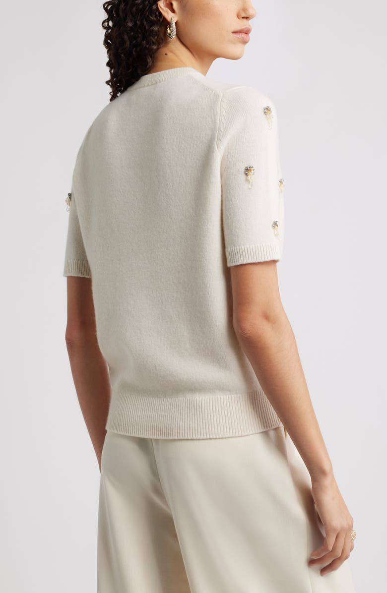 Nordstrom Embellished Short Sleeve Wool & Cashmere Sweater, Alternate, color, Ivory Pristine Embellished