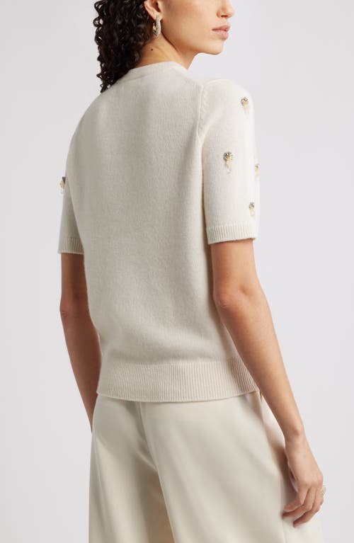 Nordstrom Embellished Short Sleeve Wool & Cashmere Sweater In Neutral