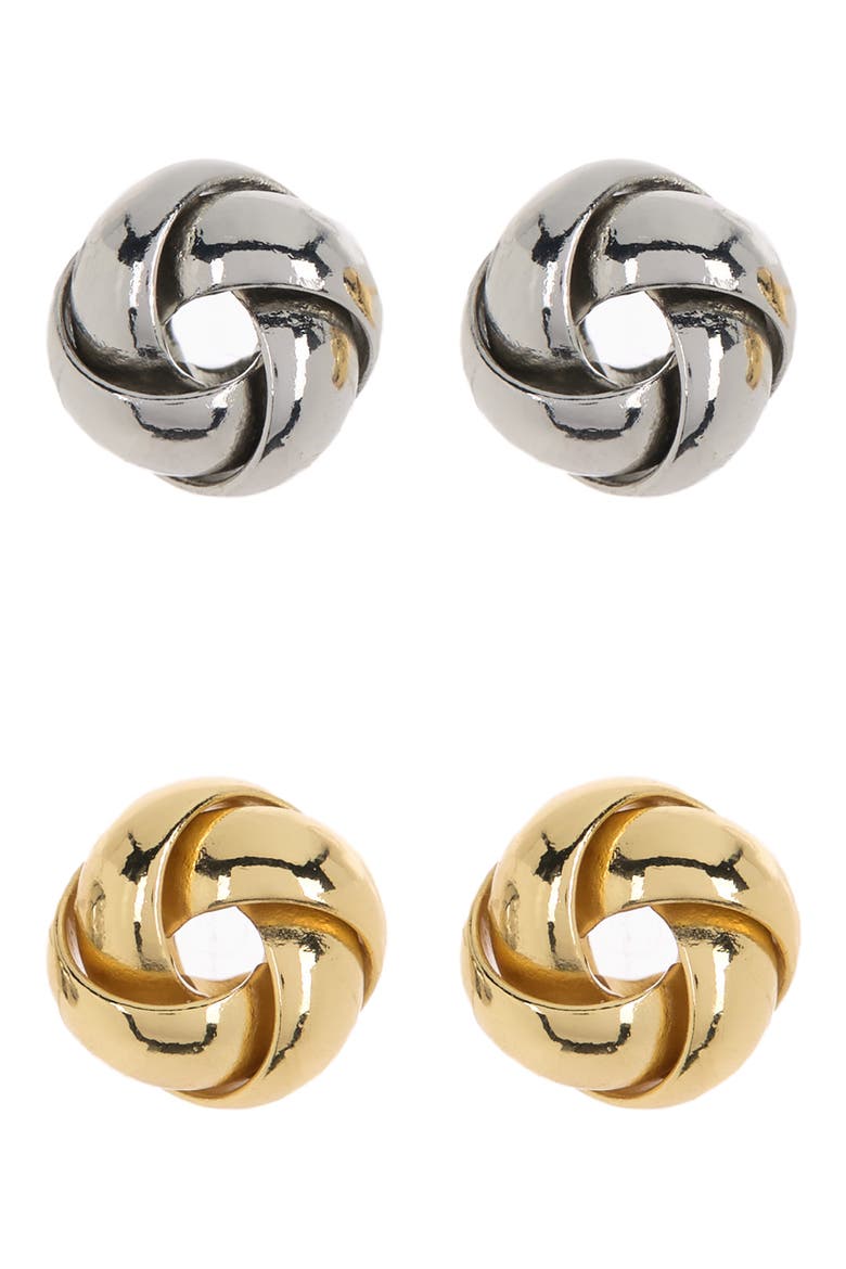 14K Gold Vermeil & Sterling Silver Twisted Knot Stud Earrings Set, Main, color, MULTI