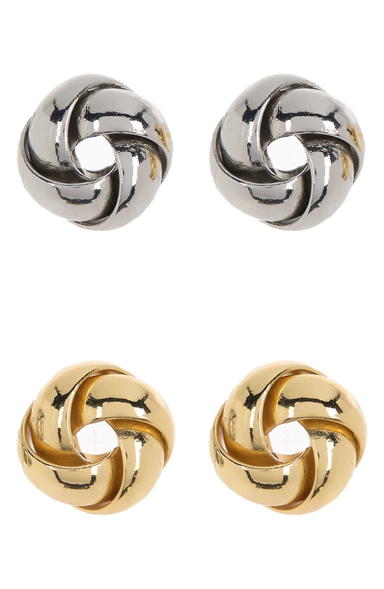 Adornia 14K Gold Vermeil & Sterling Silver Twisted Knot Stud Earrings Set, Main, color, Multi