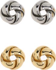 Adornia 14K Gold Vermeil & Sterling Silver Twisted Knot Stud Earrings Set