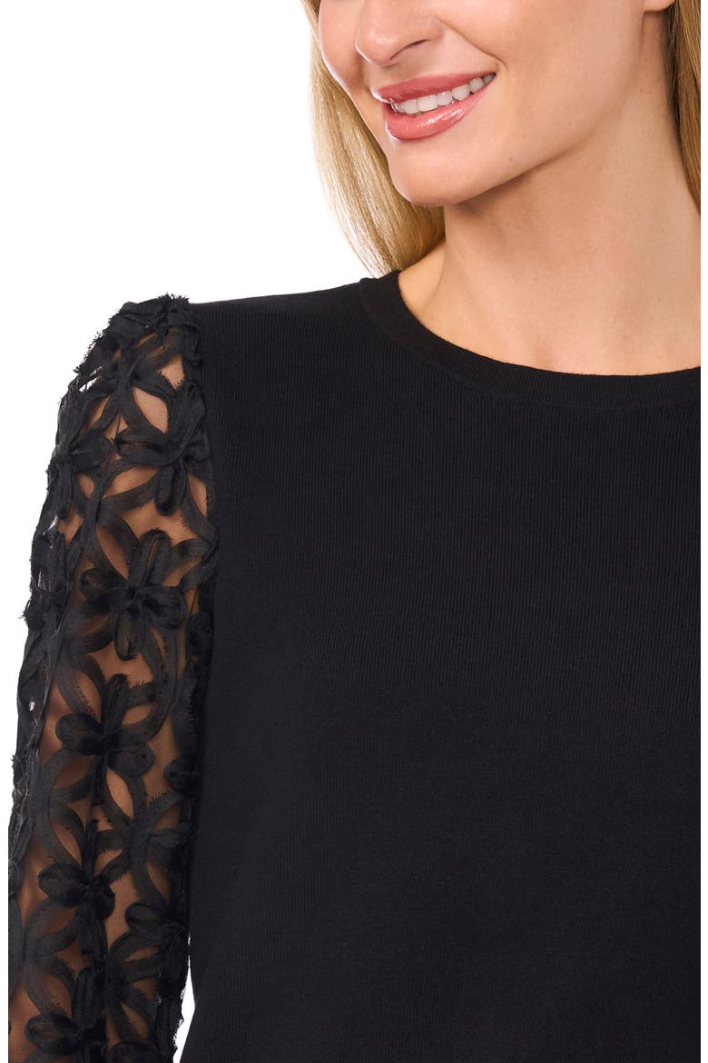 Mixed Media Lace Sleeve Sweater, Alternate, color, RICH BLACK