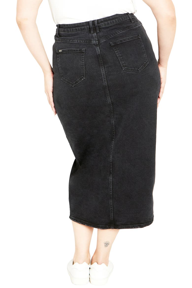 Oaklyn Front Slit Midi Denim Skirt, Alternate, color, BLACK WASH