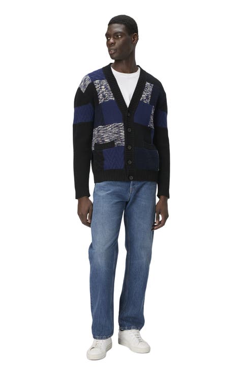 The Cardigan In Pure Wool With Flame And Zigzag Inserts