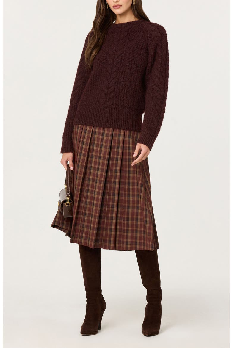 Taran Cable Knit Crewneck Sweater, Alternate, color, WINE
