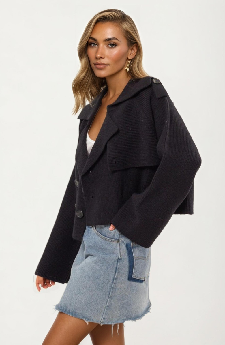 Knit and Lounge Double-Breasted Cropped Knit Jacket, Alternate, color, 