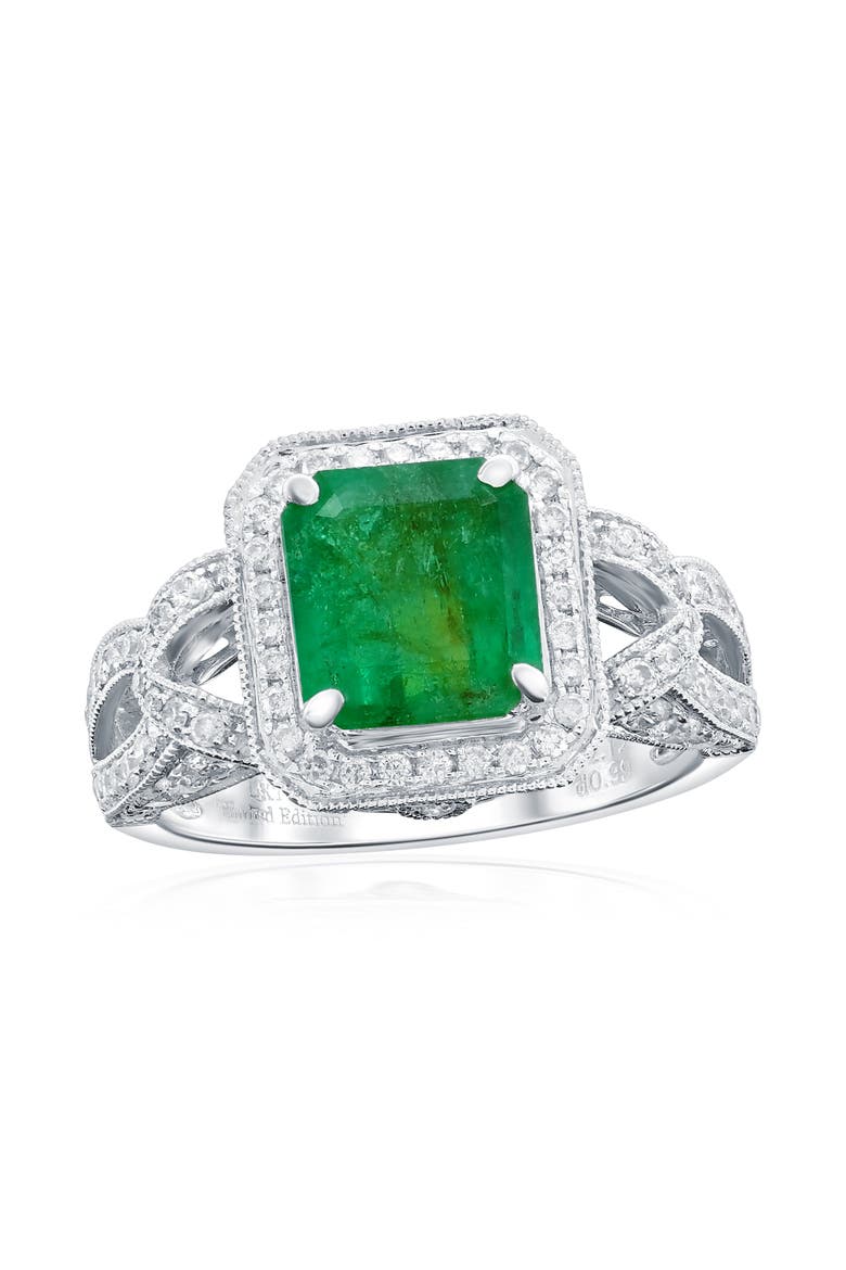14K White Gold 2.12ct Colombian Emerald & 1.00cttw Diamond Ring, Main, color, Green