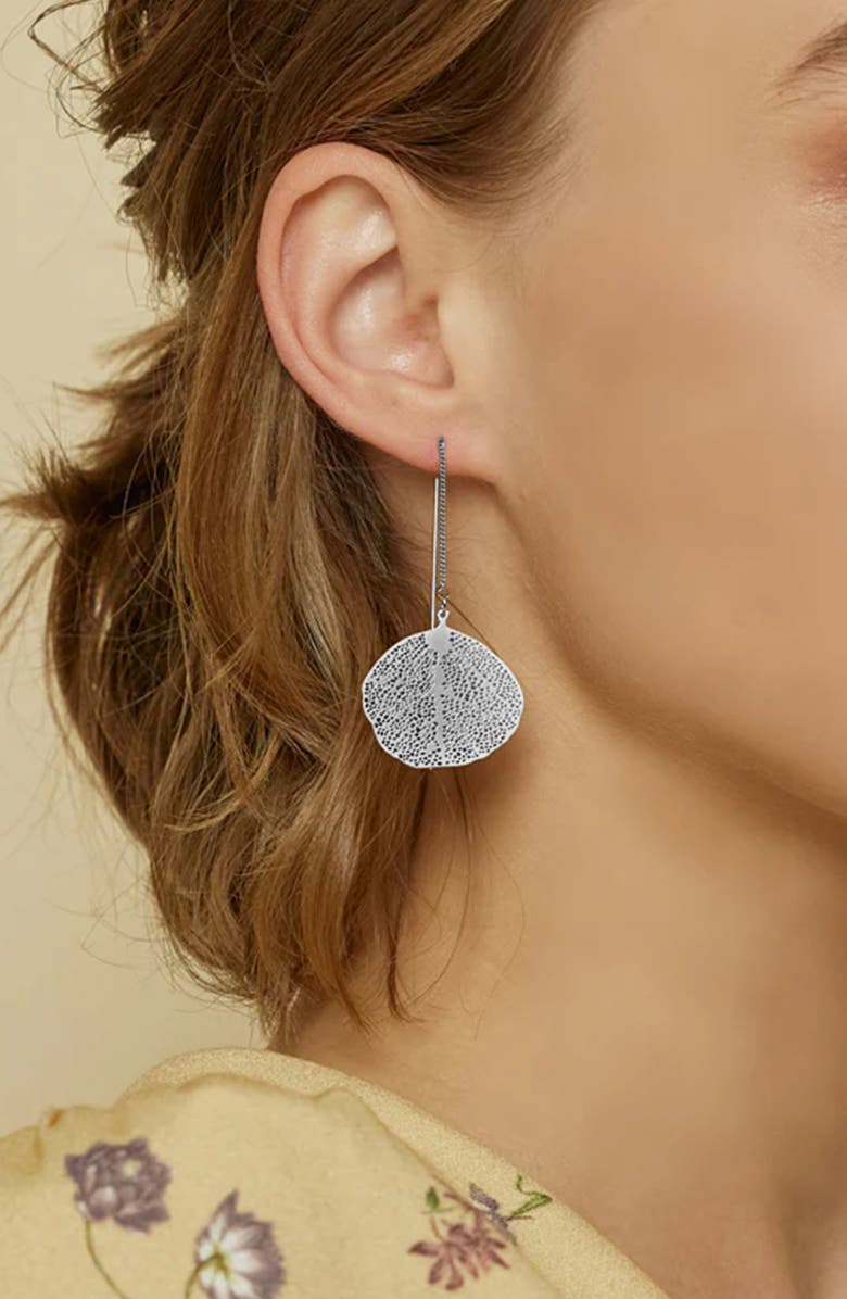 Bearfruit Jewelry Sienna Textured Leaf Disc Threader Earrings Sculptural Trendy, Alternate, color, Dark Grey
