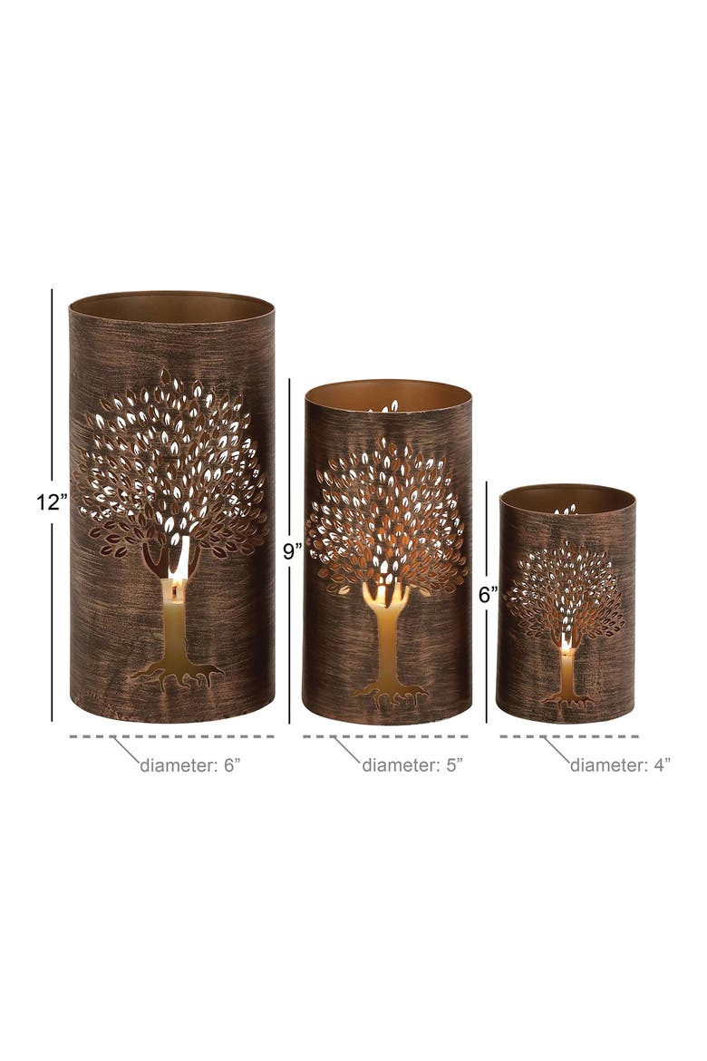 Set of 3 Textured Metal Lantern Candle Holders, Alternate, color, COPPER