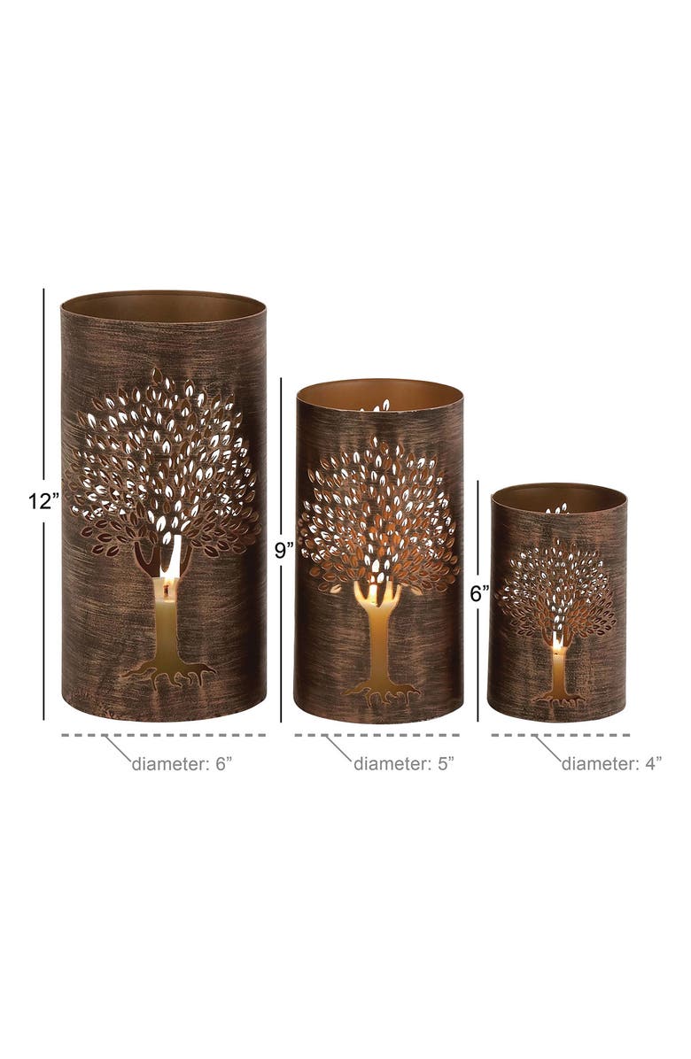 WILLOW ROW Set of 3 Textured Metal Lantern Candle Holders, Alternate, color, Copper