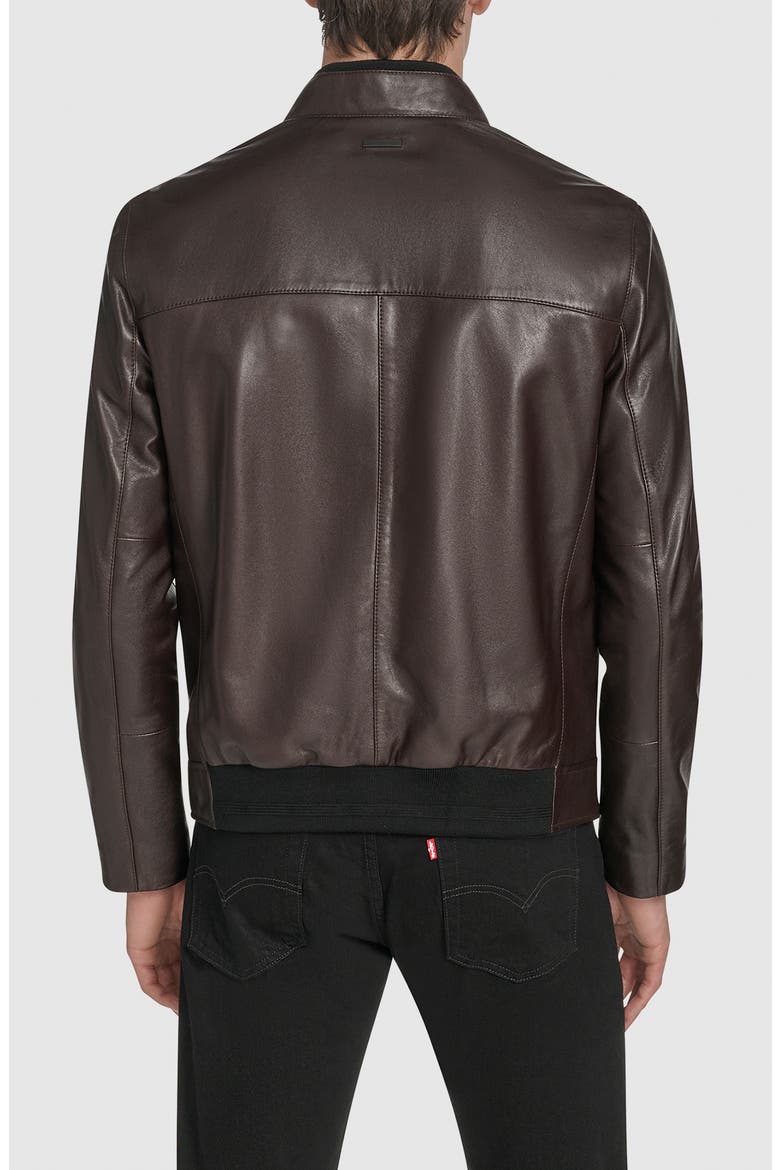 Fine Grain Lambskin Leather Bomber Jacket, Alternate, color, DARK BROWN