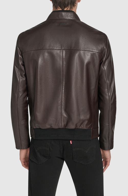 Andrew Marc Fine Grain Lambskin Leather Bomber Jacket In Brown
