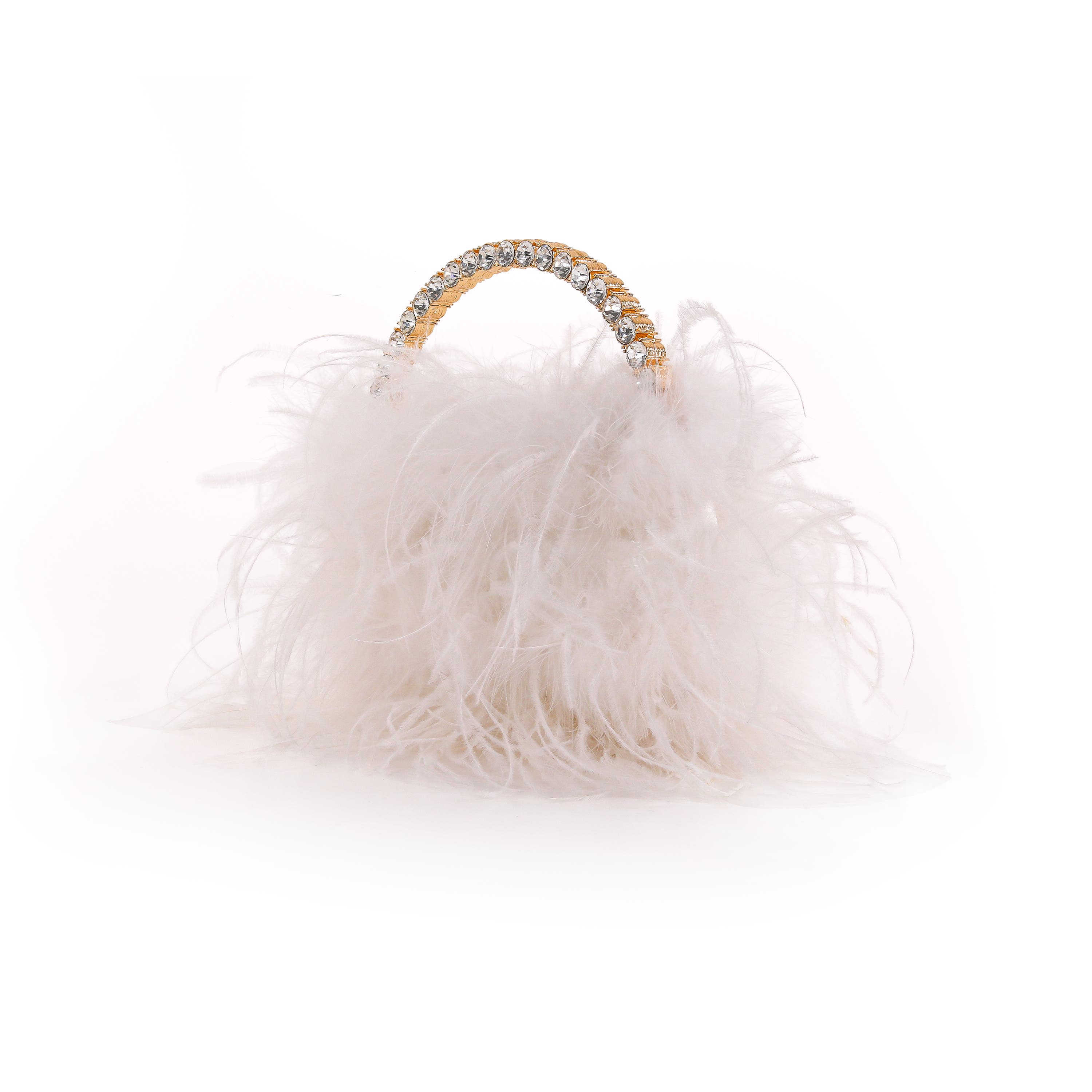 Raven Ostrich Feather Pouch Halfmoon Handle, Alternate, color, Ivory