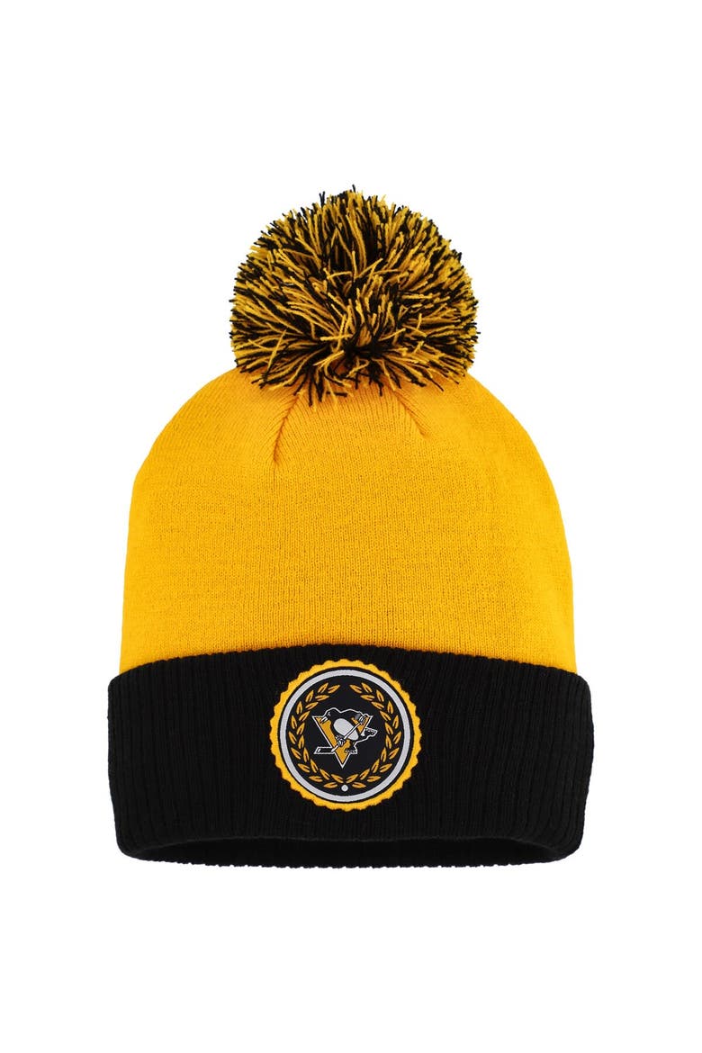 Women's adidas Gold Pittsburgh Penguins Laurel Cuffed Knit Hat with Pom, Main, color, Gold