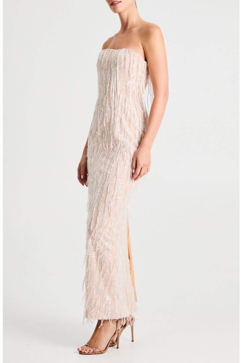 Ramona Fringe Embellished Strapless Column Gown, Alternate, color, OFF WHITE/ BEIGE