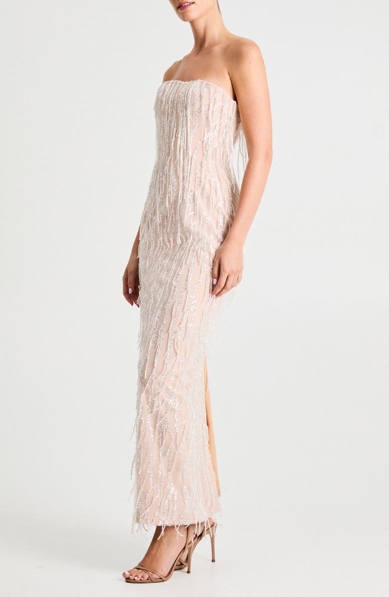 HELSI Ramona Fringe Embellished Strapless Column Gown, Alternate, color, Off White/ Beige