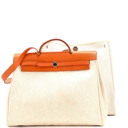 Pre-owned Hermes Hermes Herbag Toile And Leather Mm In Sand